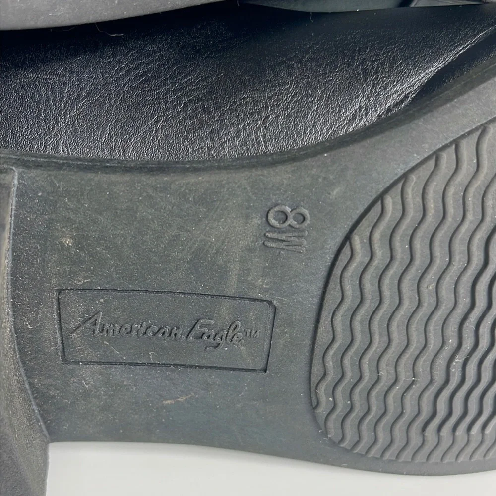 American Eagle Black Knee-High Riding Boots 8W Wide Zip Tall Low Heel Like New